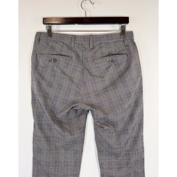 Ted Baker Mens Pants Gray Chino Straight Slim Fit Plaid Flat Front Stretch 32x28 - Picture 9 of 11